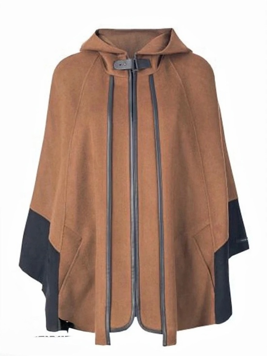 Zara Jackets & Blazers - Zara Wool Blend Hooded Cape Brown & Black